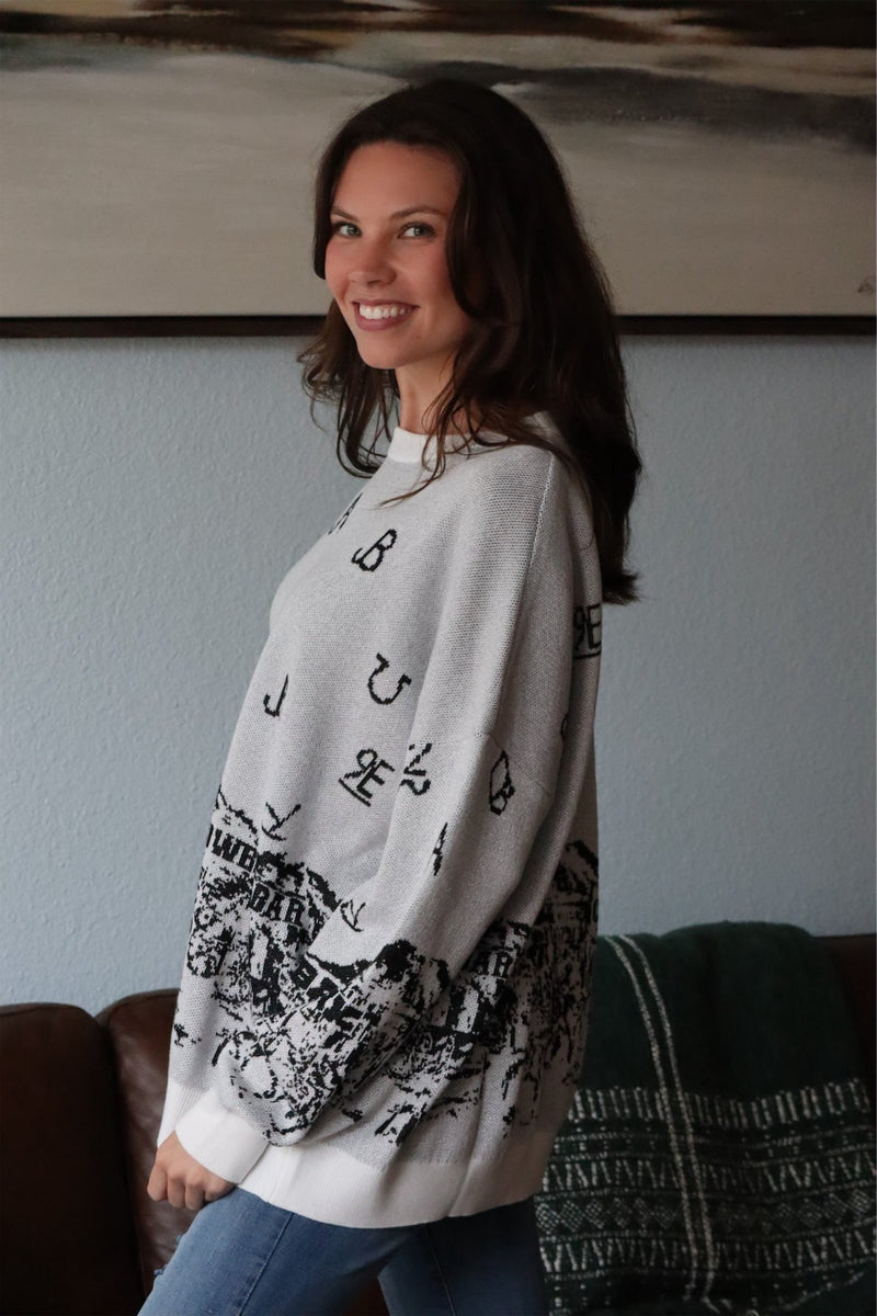 SKYE'S SPARKLE TOWN SWEATER- SILVER / BLACK – Boujee Barn