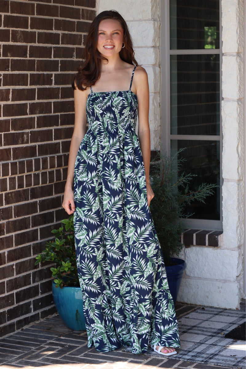 PAMELA'S PALM MAXI DRESS - NAVY/GREEN