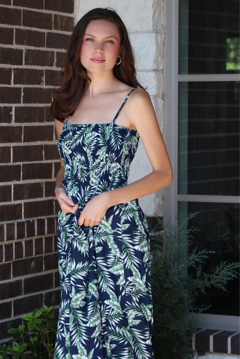 PAMELA'S PALM MAXI DRESS - NAVY/GREEN