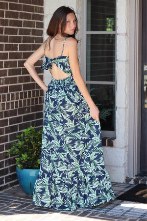 PAMELA'S PALM MAXI DRESS - NAVY/GREEN