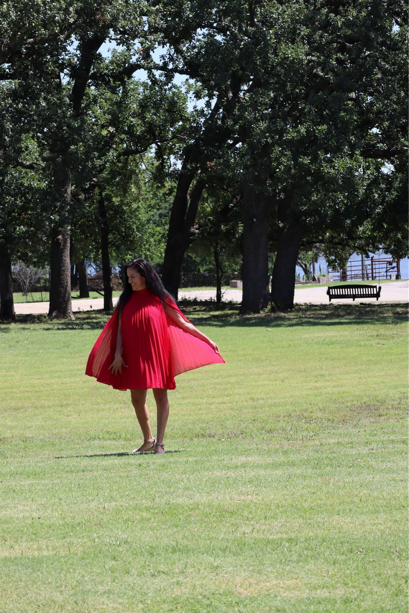 ALONA'S ANGEL PLEATED DRESS - RED