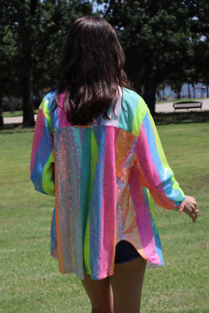 SHELBY'S STRIPED SEQUIN TOP - NEON MULTI