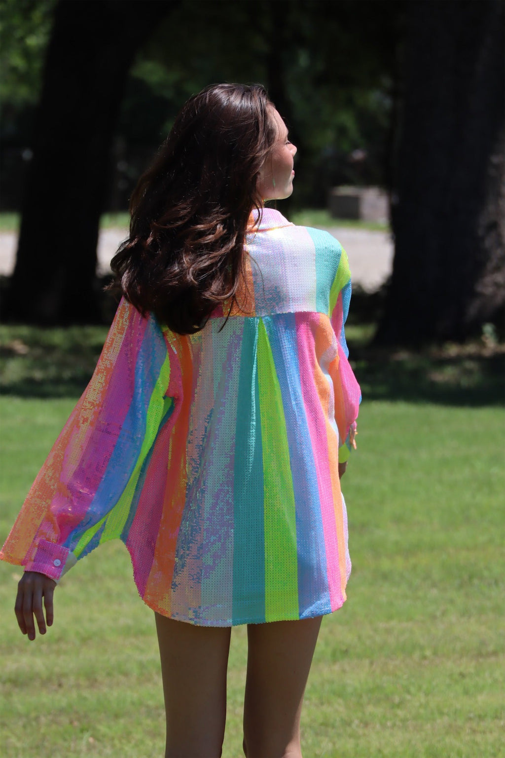 SHELBY'S STRIPED SEQUIN TOP - NEON MULTI
