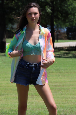 SHELBY'S STRIPED SEQUIN TOP - NEON MULTI