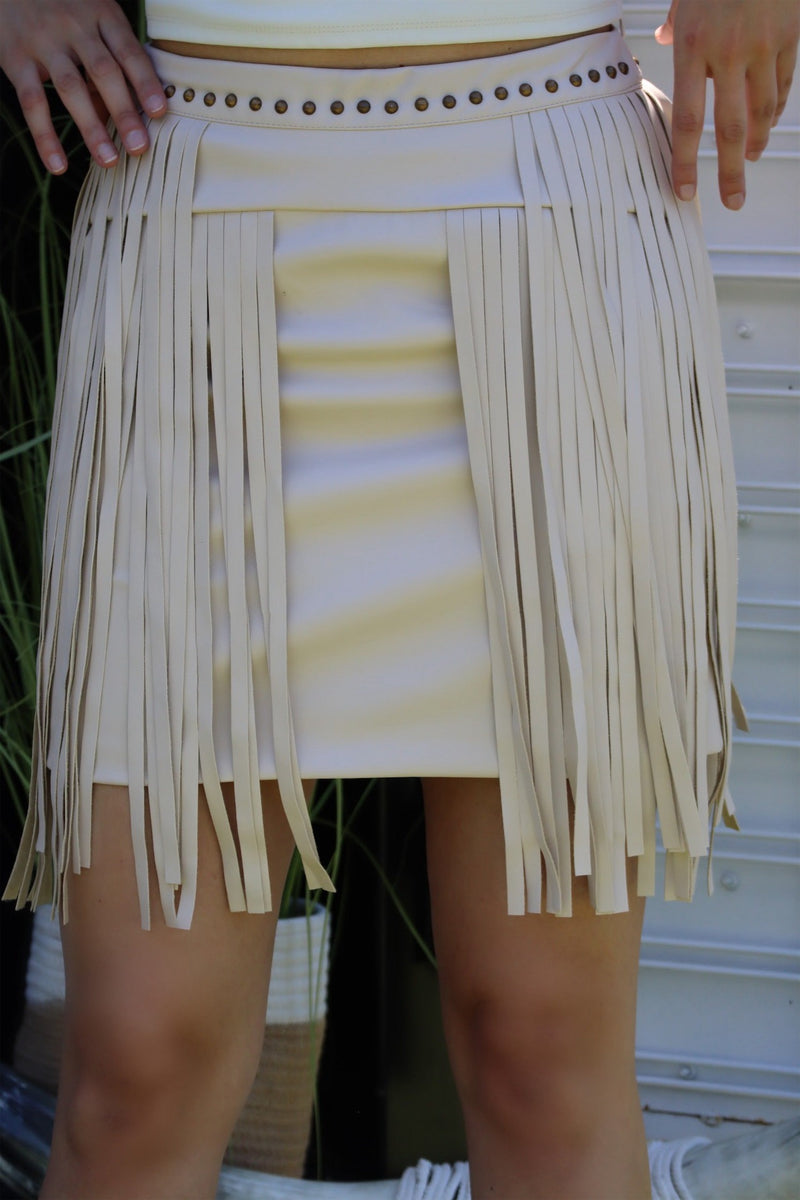 FIZA’S FRINGE SKIRT - NUDE