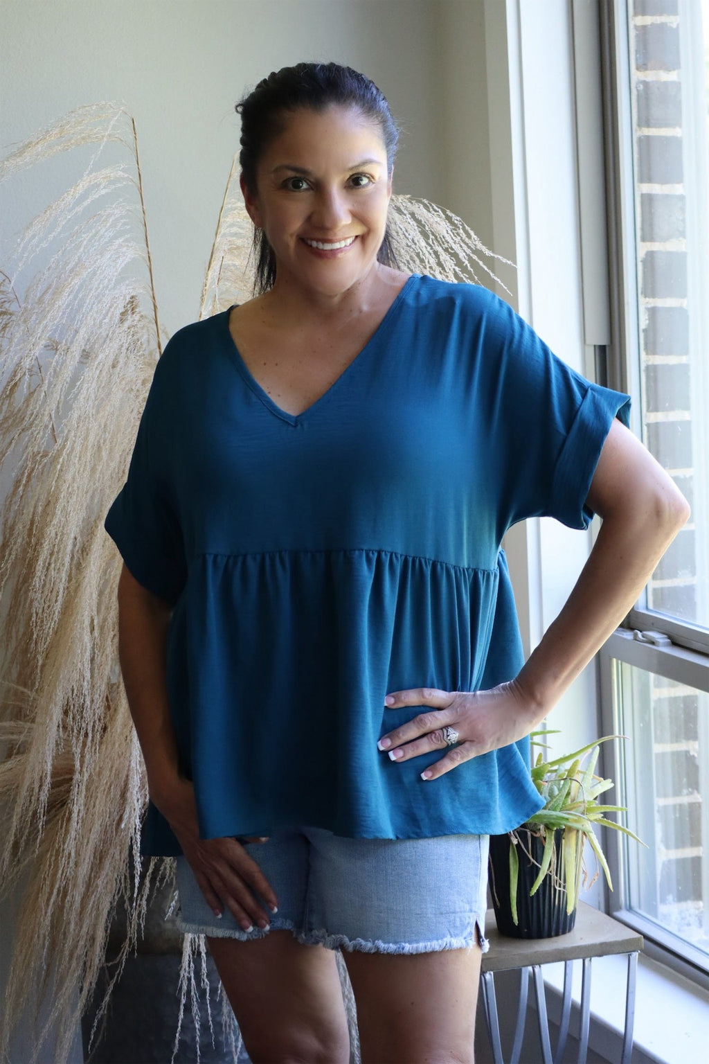 DIANA'S BABY DOLL BLOUSE - TEAL