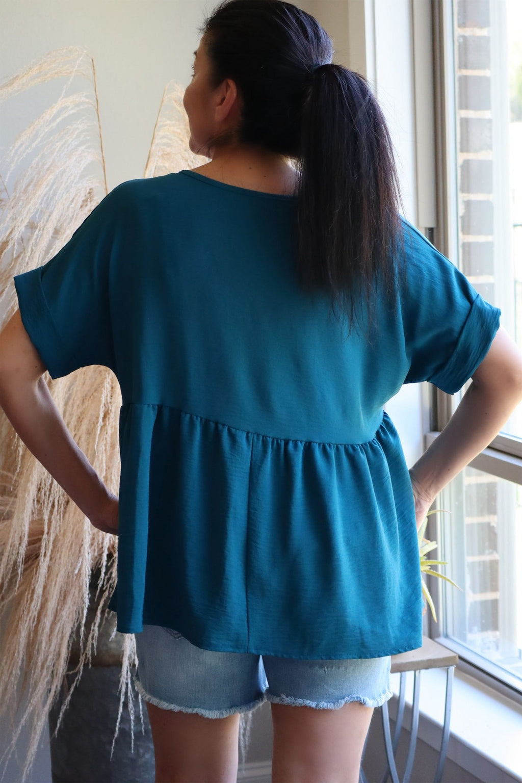 DIANA'S BABY DOLL BLOUSE - TEAL