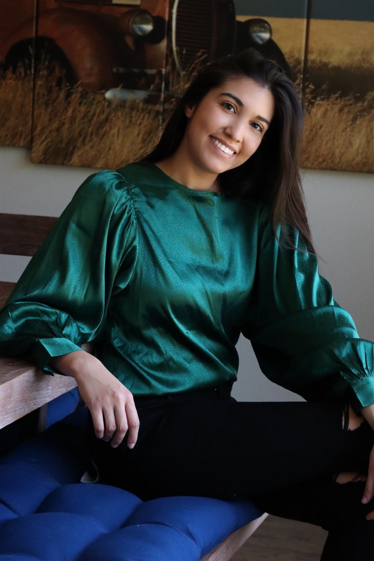 emerald satin blouse