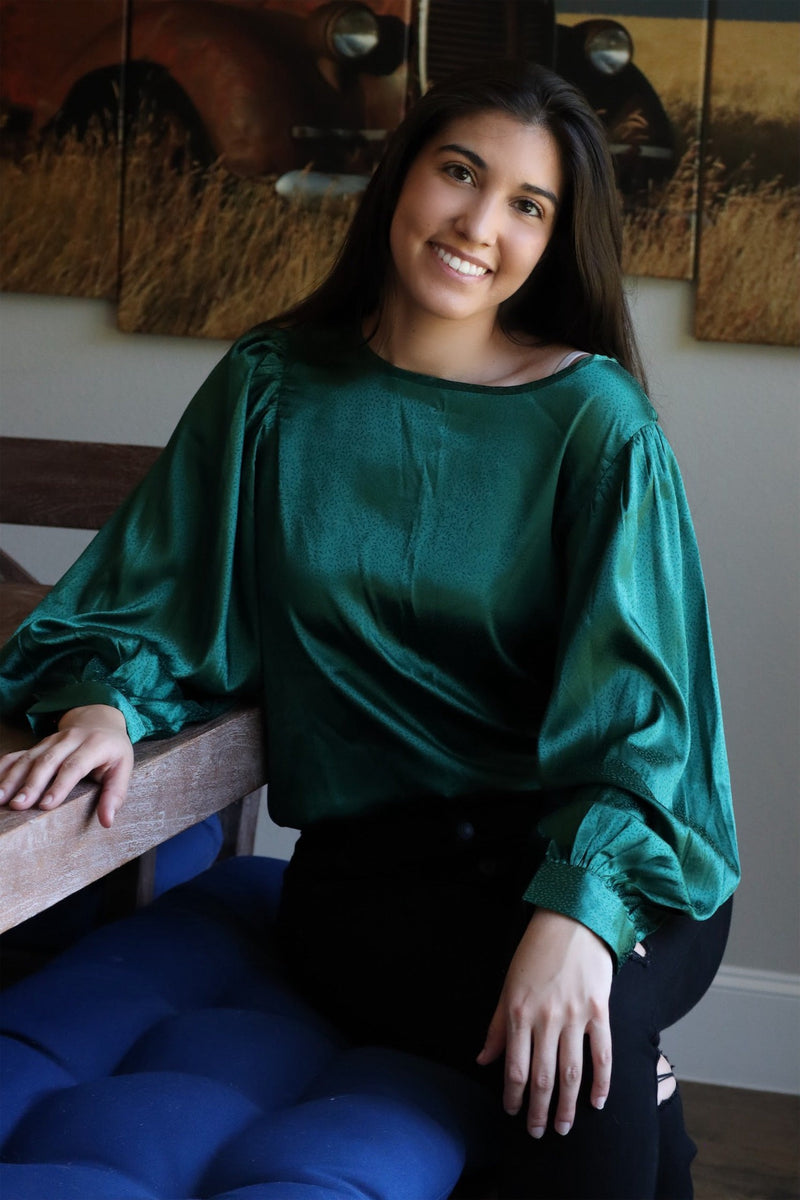 SAMANTHA’S SATIN BLOUSE - EMERALD