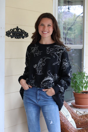 BRANDY'S SPARKLE BUCKS SWEATER- BLACK/SILVER