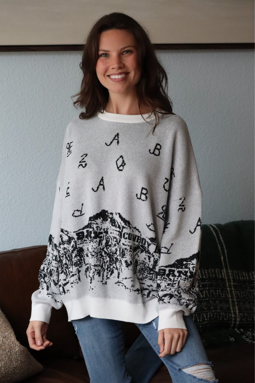 SKYE'S SPARKLE TOWN SWEATER- SILVER / BLACK