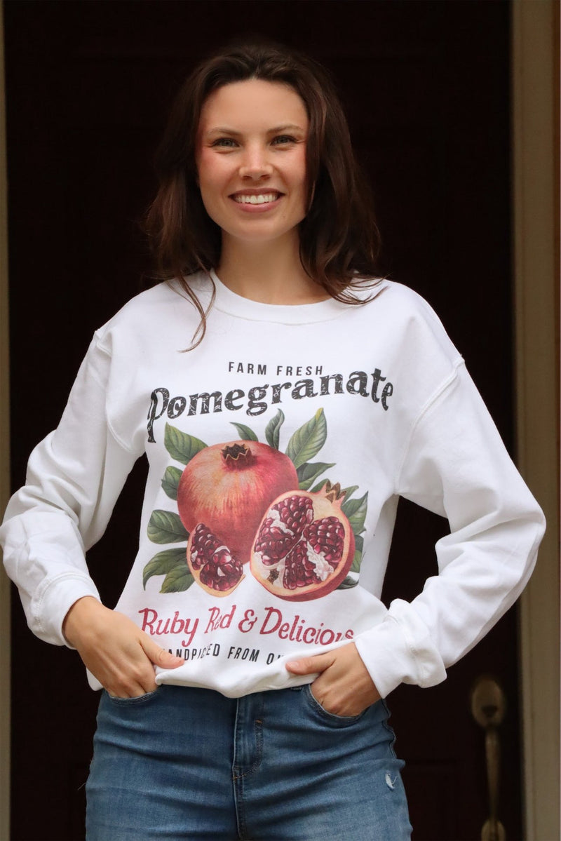 PAM'S POMEGRANATE CREW NECK - WHITE