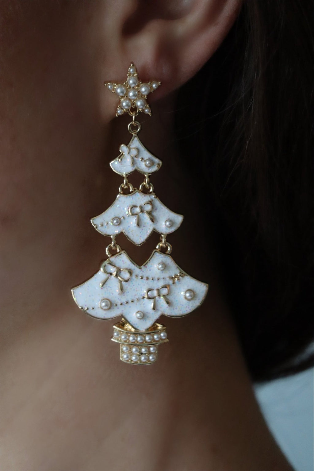 CAMMIE'S CHRISTMAS TREE EARRINGS- WHITE