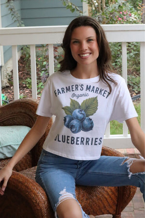 BELLA'S BEST BLUEBERRY CROPPED TEE - WHITE