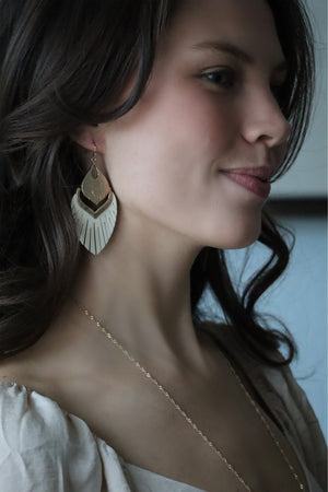 KINLEY'S KIND FEATHER EARRINGS - GOLD/IVORY