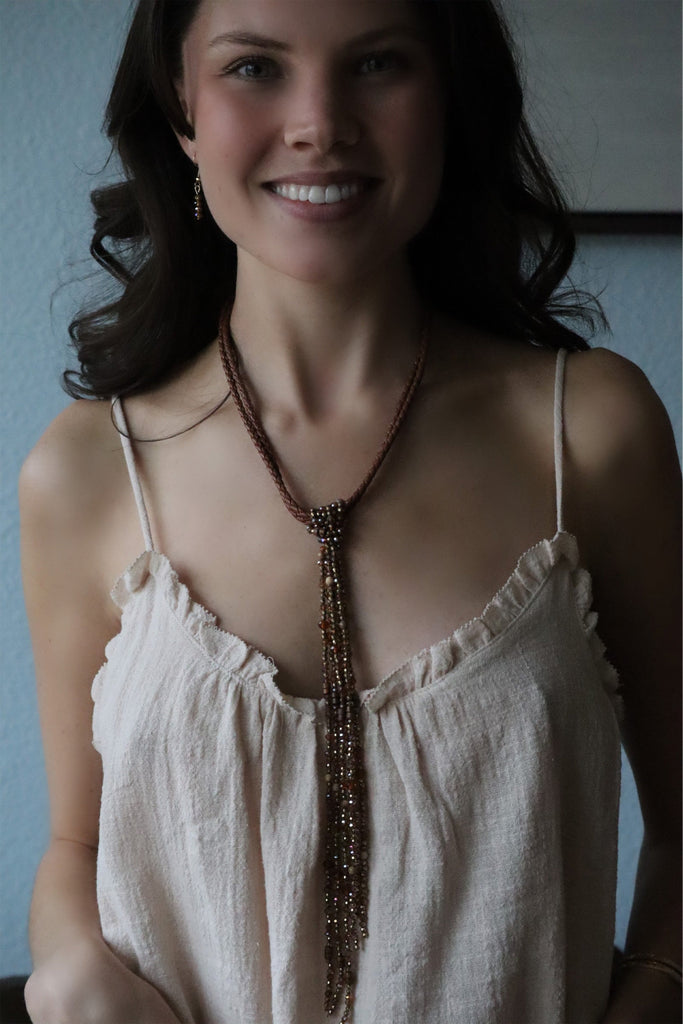 TALLY'S WESTERN BEADED NECKLACE SET- BROWN