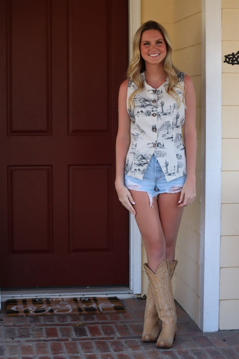 BAILEY'S WESTERN VEST - BEIGE & BLACK