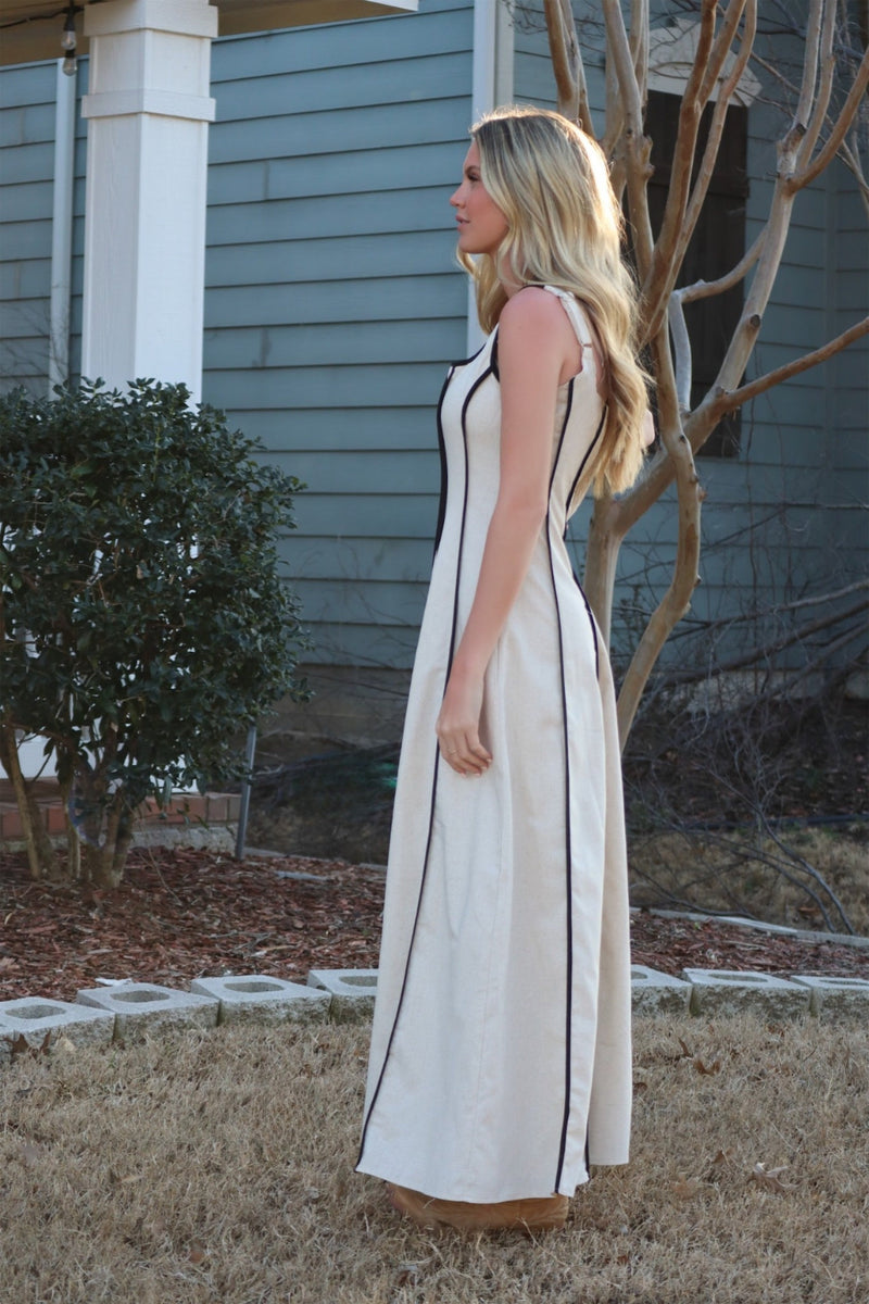 LANDRY'S MAXI DRESS - LINEN & BLACK