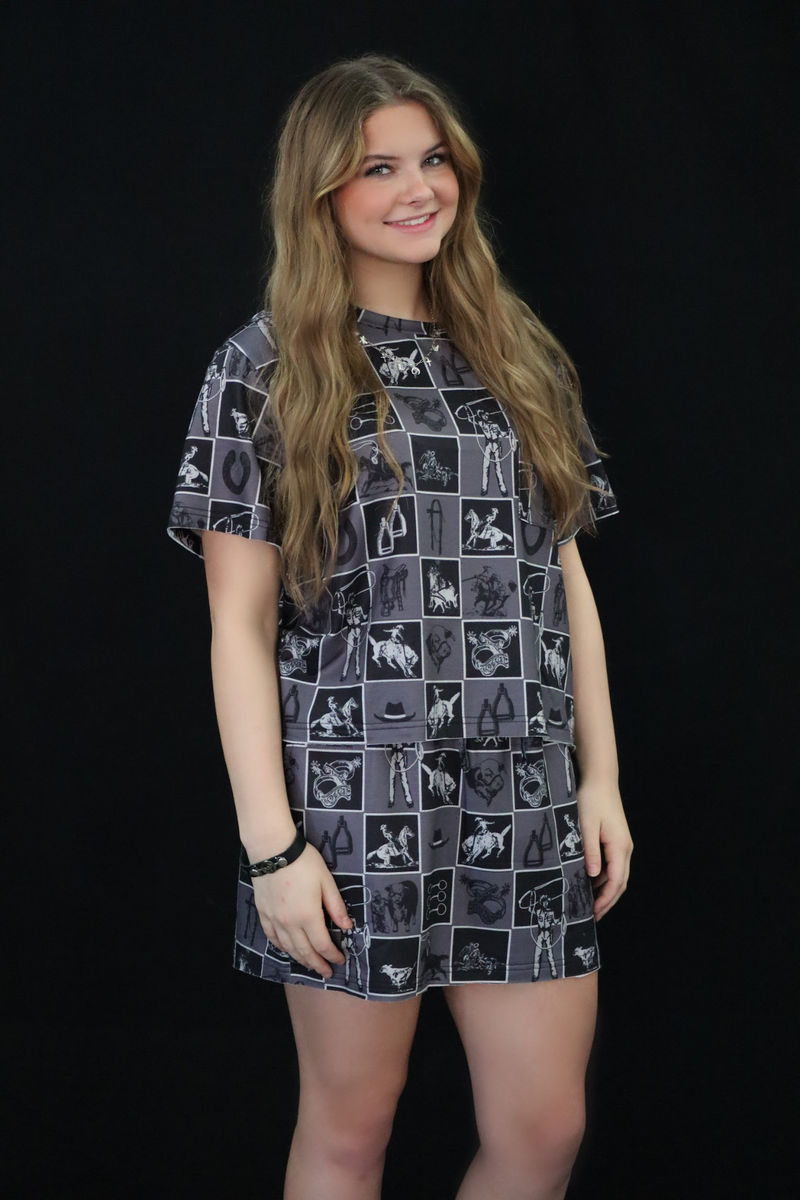 ROWAN'S RODEO CHECKERED TOP – DARK GRAY