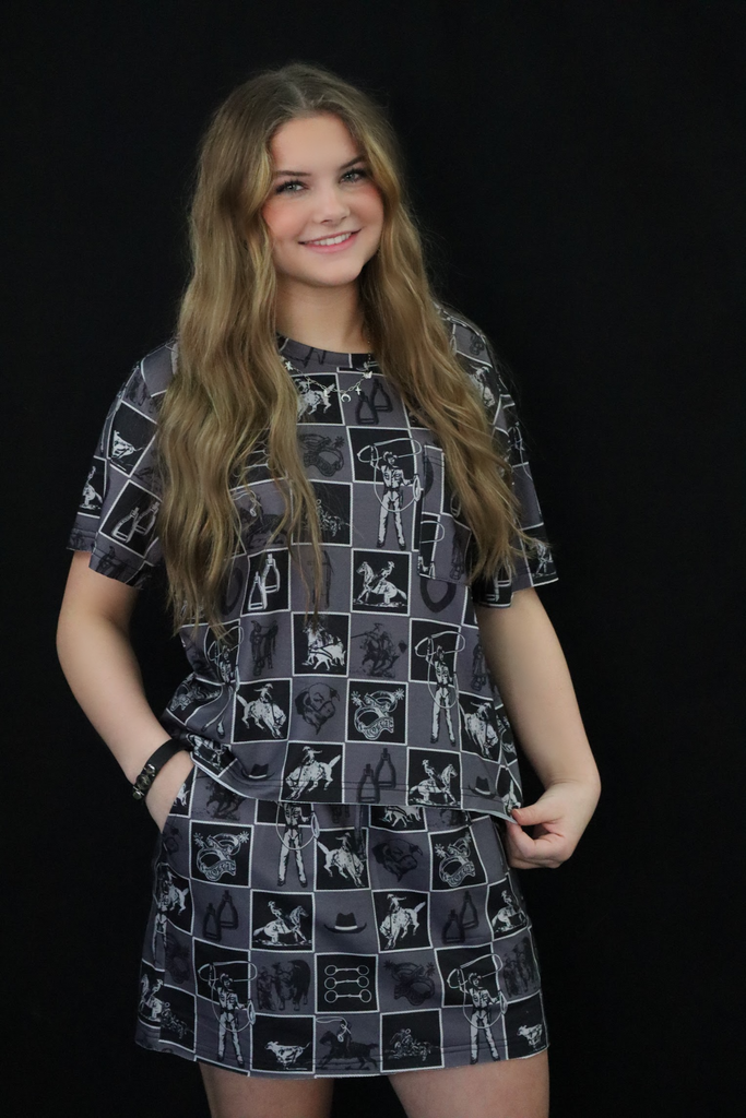 ROWAN'S RODEO CHECKERED TOP – DARK GRAY