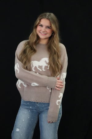 CINDY'S COCO HORSE SWEATER- LIGHT BROWN
