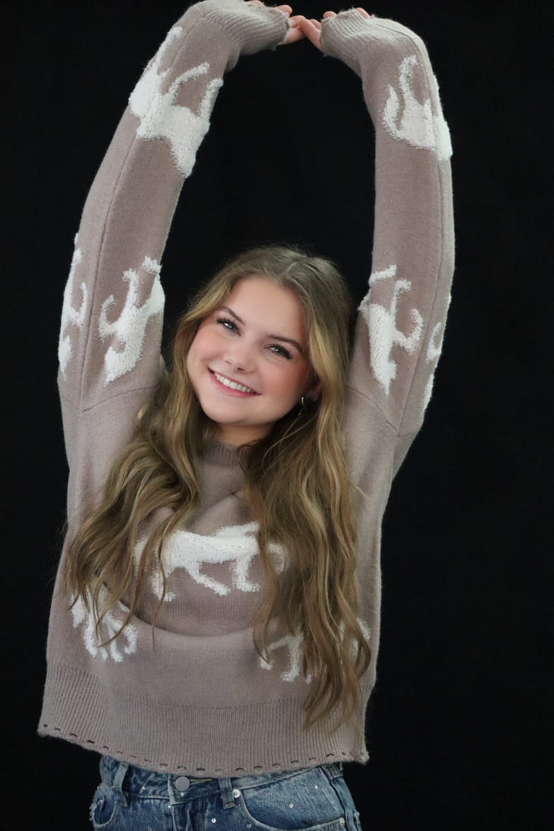 CINDY'S COCO HORSE SWEATER- LIGHT BROWN
