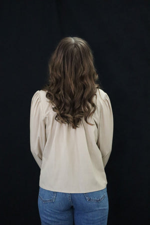 ANNA'S RUFFLE AND READY BLOUSE - TAUPE