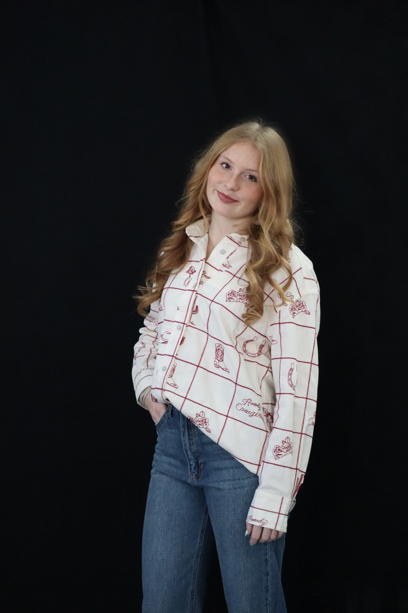 RYLEE'S RED RODEO BUTTON-UP TOP- CREAM / RED