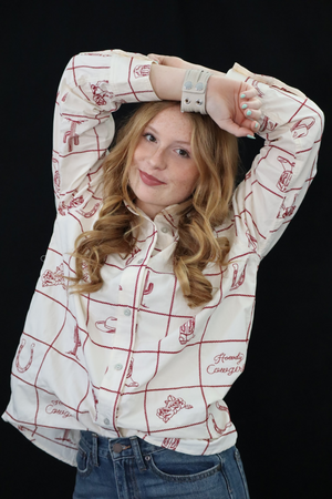 RYLEE'S RED RODEO BUTTON-UP TOP- CREAM / RED