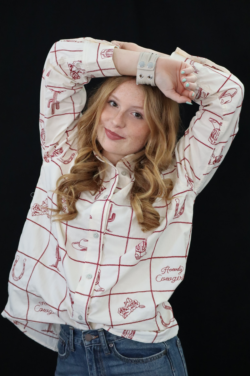 RYLEE'S RED RODEO BUTTON-UP TOP- CREAM / RED