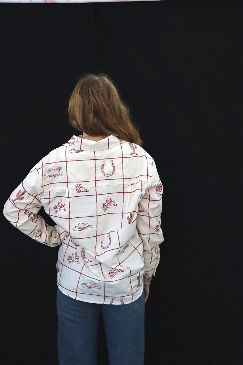 RYLEE'S RED RODEO BUTTON-UP TOP- CREAM / RED