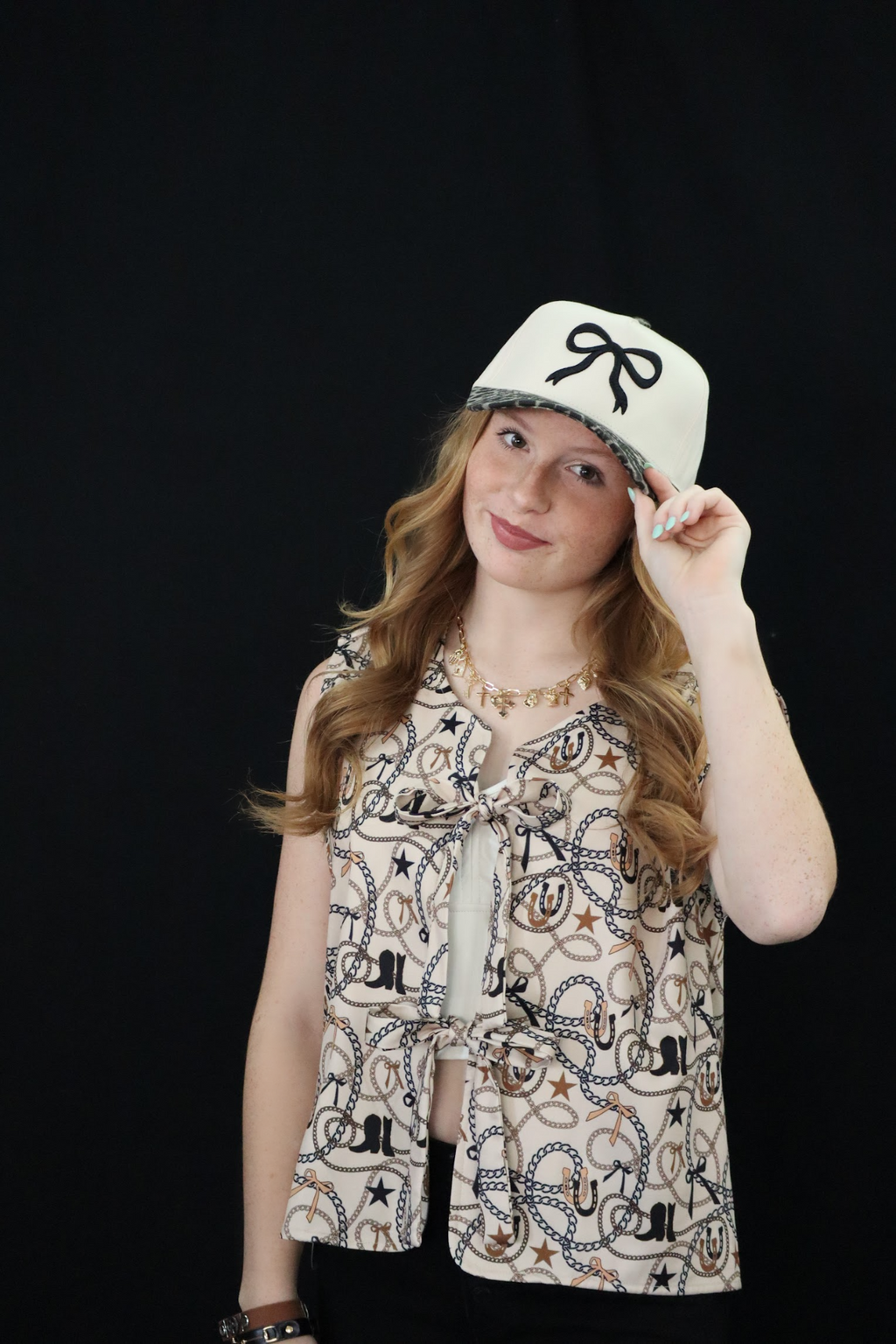 BRITTANY'S BOW LEOPARD CAP - KHAKI / BLACK