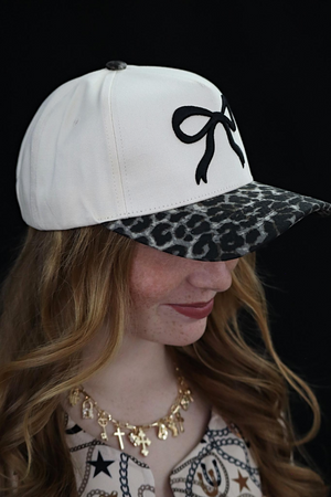 BRITTANY'S BOW LEOPARD CAP - KHAKI / BLACK