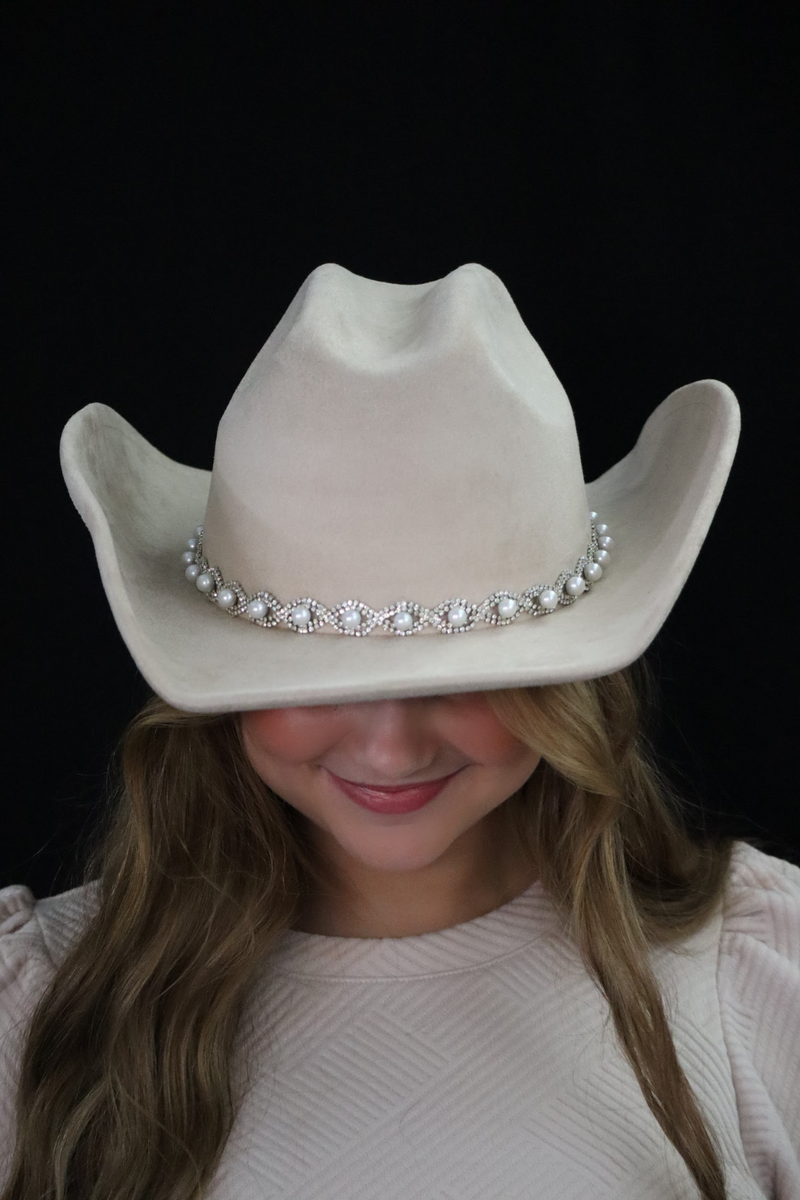 SALLY'S SPARKLE PEARL COWGIRL HAT - TAUPE