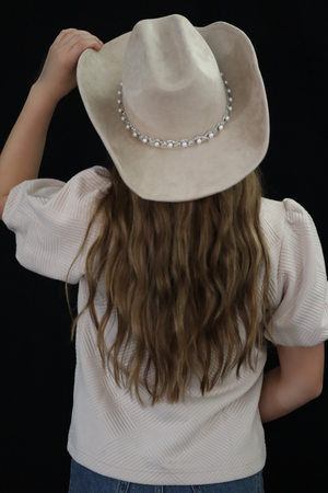SALLY'S SPARKLE PEARL COWGIRL HAT - TAUPE