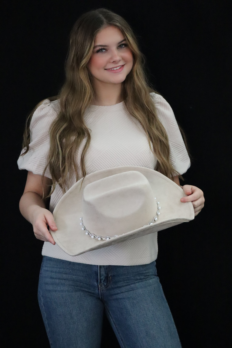 SALLY'S SPARKLE PEARL COWGIRL HAT - TAUPE