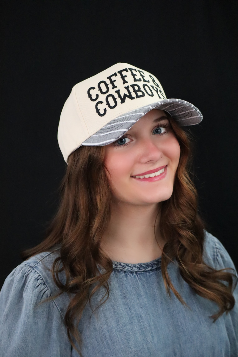 CHELSEE'S COFFEE & COWBOYS CAP -  BLACK / GREY