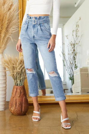 MACIE’S MUST HAVE MOM JEANS - LIGHT BLUE