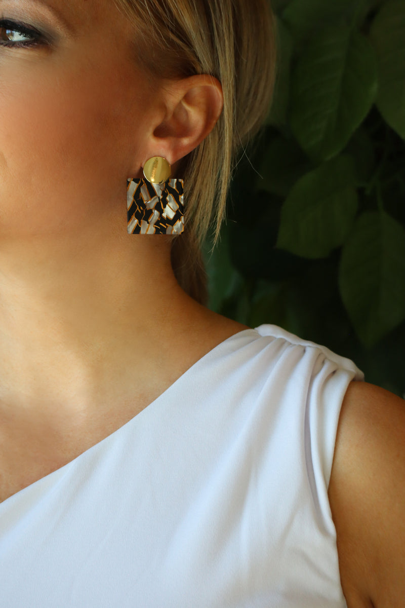 SKYLAR’S SQUARE EARRINGS - GOLD, BLACK, & WHITE
