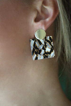 SKYLAR’S SQUARE EARRINGS - GOLD, BLACK, & WHITE