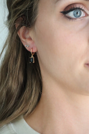 HARMONY'S HUGGIE HOOP EARRINGS - BLACK & GOLD