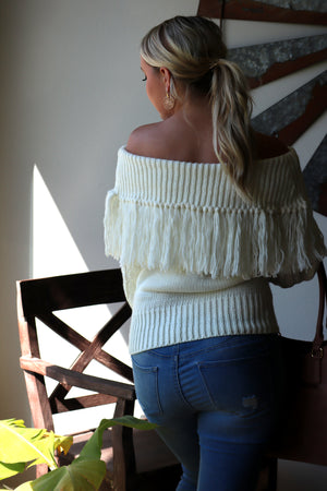 MADISON’S MAGNIFICENT FRINGE SWEATER - OFF WHITE