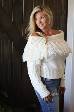 MADISON’S MAGNIFICENT FRINGE SWEATER - OFF WHITE