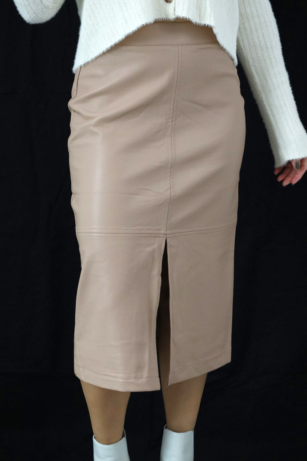 LAURIE’S FAUX LEATHER SKIRT - NUDE