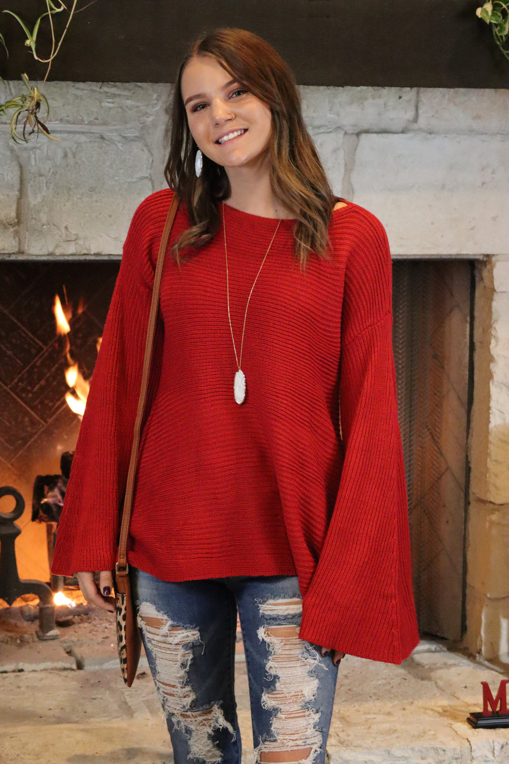 BREANNA’S BELL SLEEVE SWEATER - RED