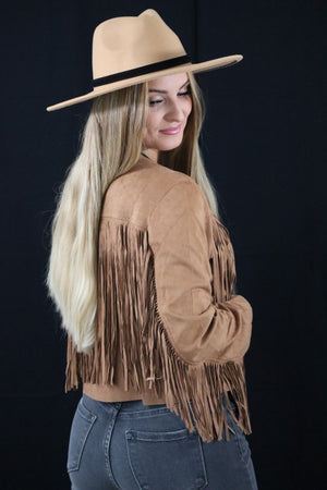 COURTNEY'S CROPPED FRINGE JACKET - CAMEL