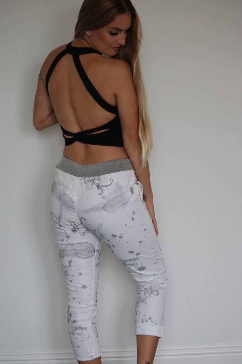 BRENNA'S BLOOMING JOY JOGGERS - WHITE