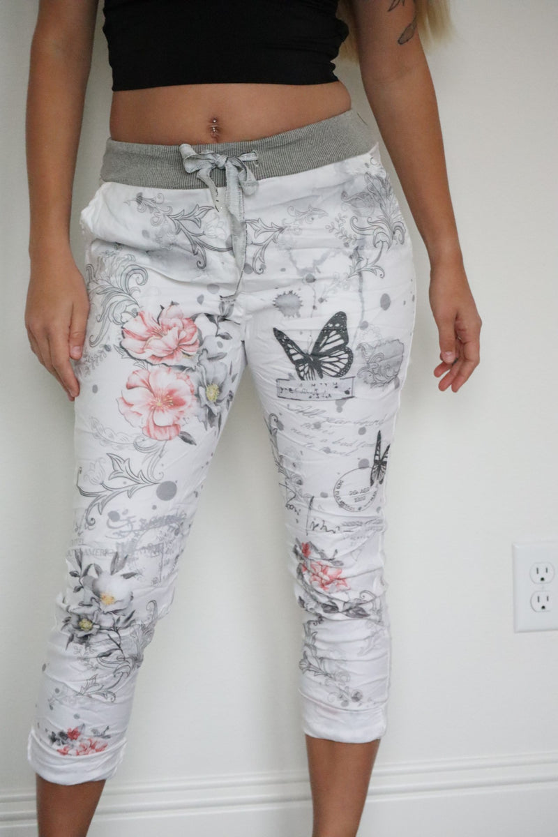 BRENNA'S BLOOMING JOY JOGGERS - WHITE