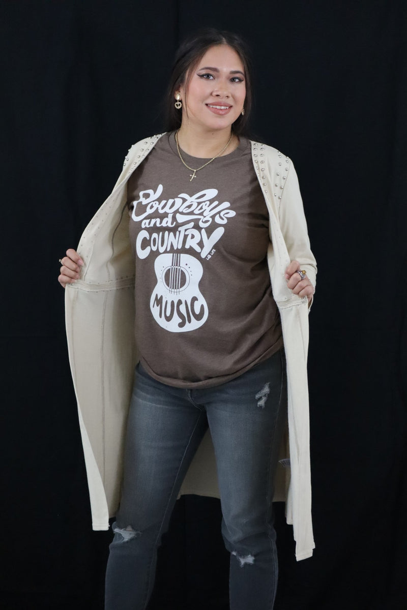 CLAIRE’S COWBOYS & COUNTRY MUSIC TEE - HEATHER BROWN
