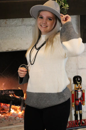 BELLA’S BELL SLEEVE SWEATER - CREAM & GREY